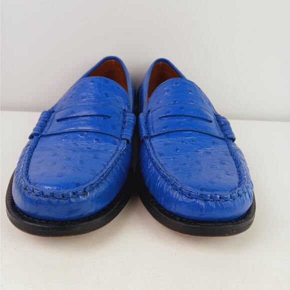 Sebago USA Women's SZ 9.5 Docksides Ostrich Leather Penny Loafer Royal Blue RARE - Picture 6 of 11